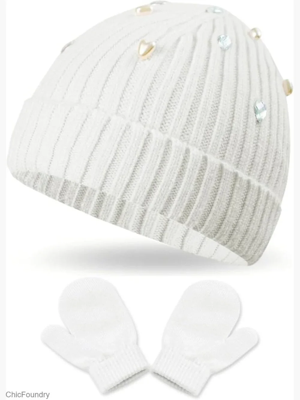 Toddler Winter Beanie & Mittens Set, Soft Knit Hat with Fleece Lining